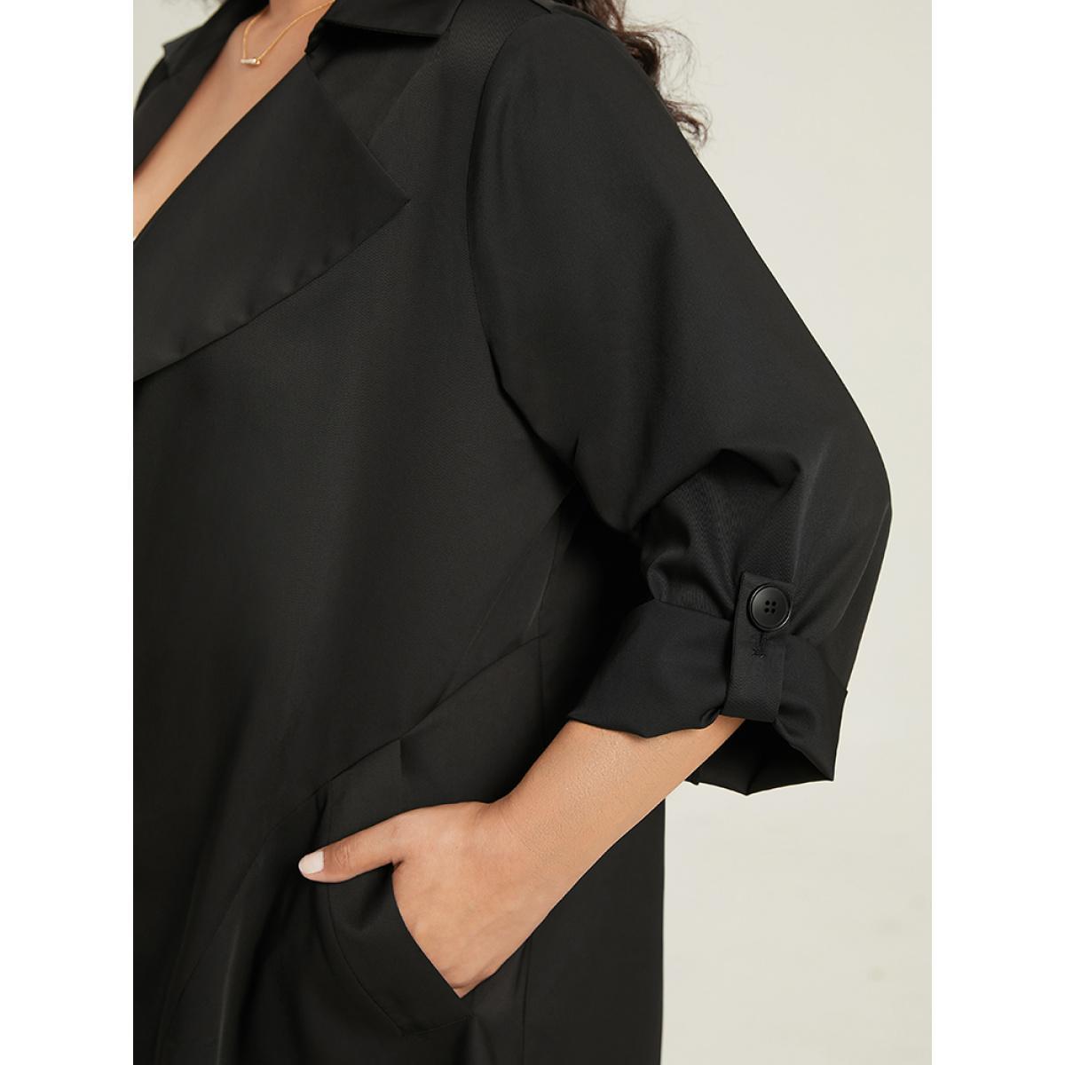 Plus Size Supersoft Essentials Plain Asymmetrical Hem Windbreaker Women Black At the Office Plain Ladies Work Winter Coats BloomChic 12/L Product Image