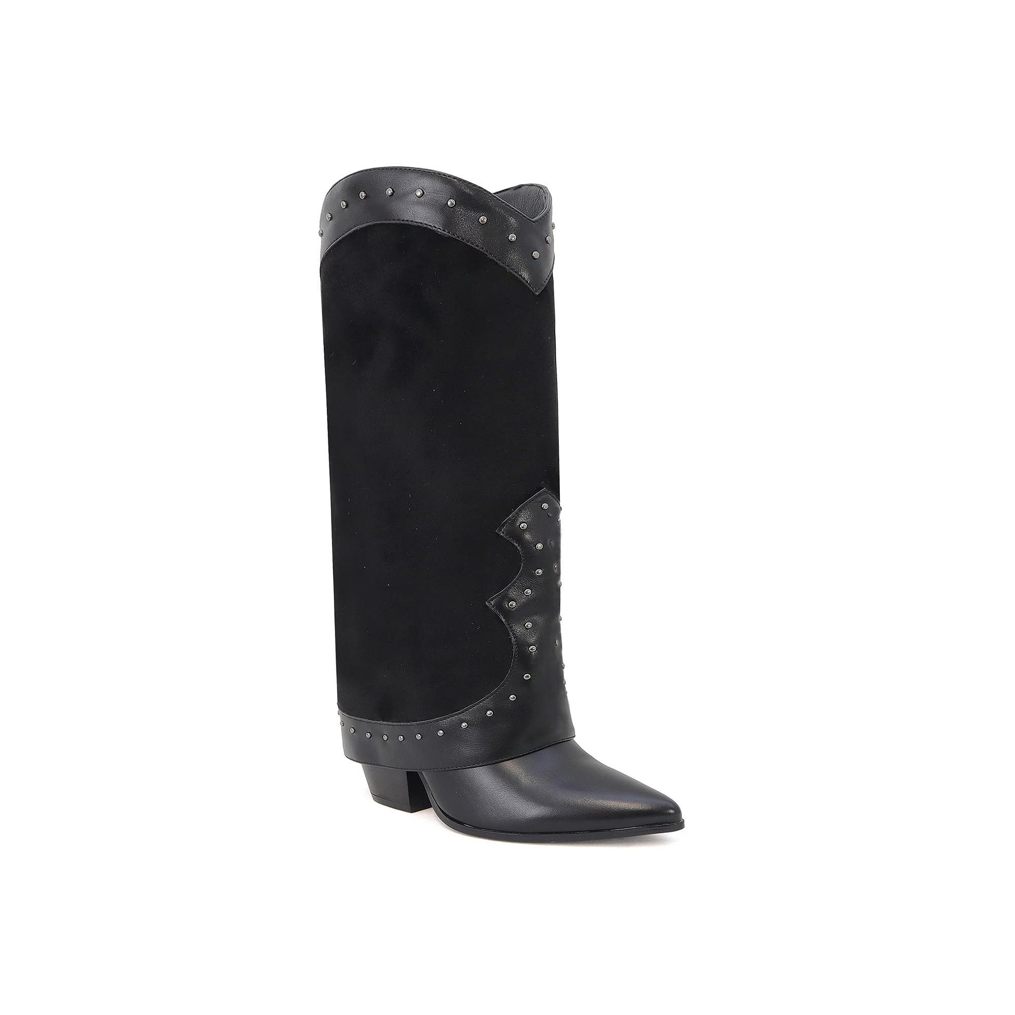 Yoki Gayle Western Suede Studded High Women's Boots, Size: 10, Black Product Image