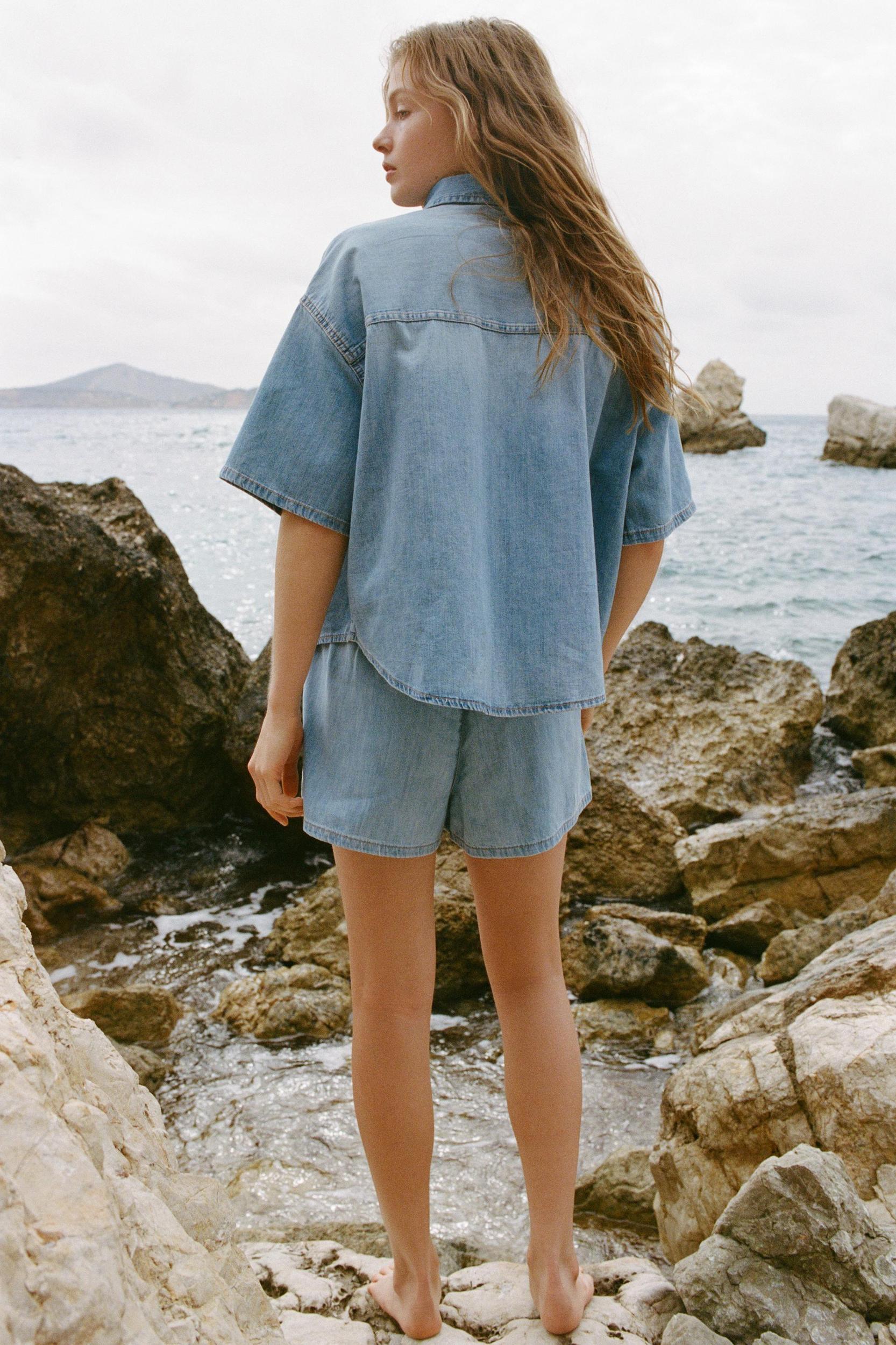 TRF CROP DENIM SHIRT Product Image