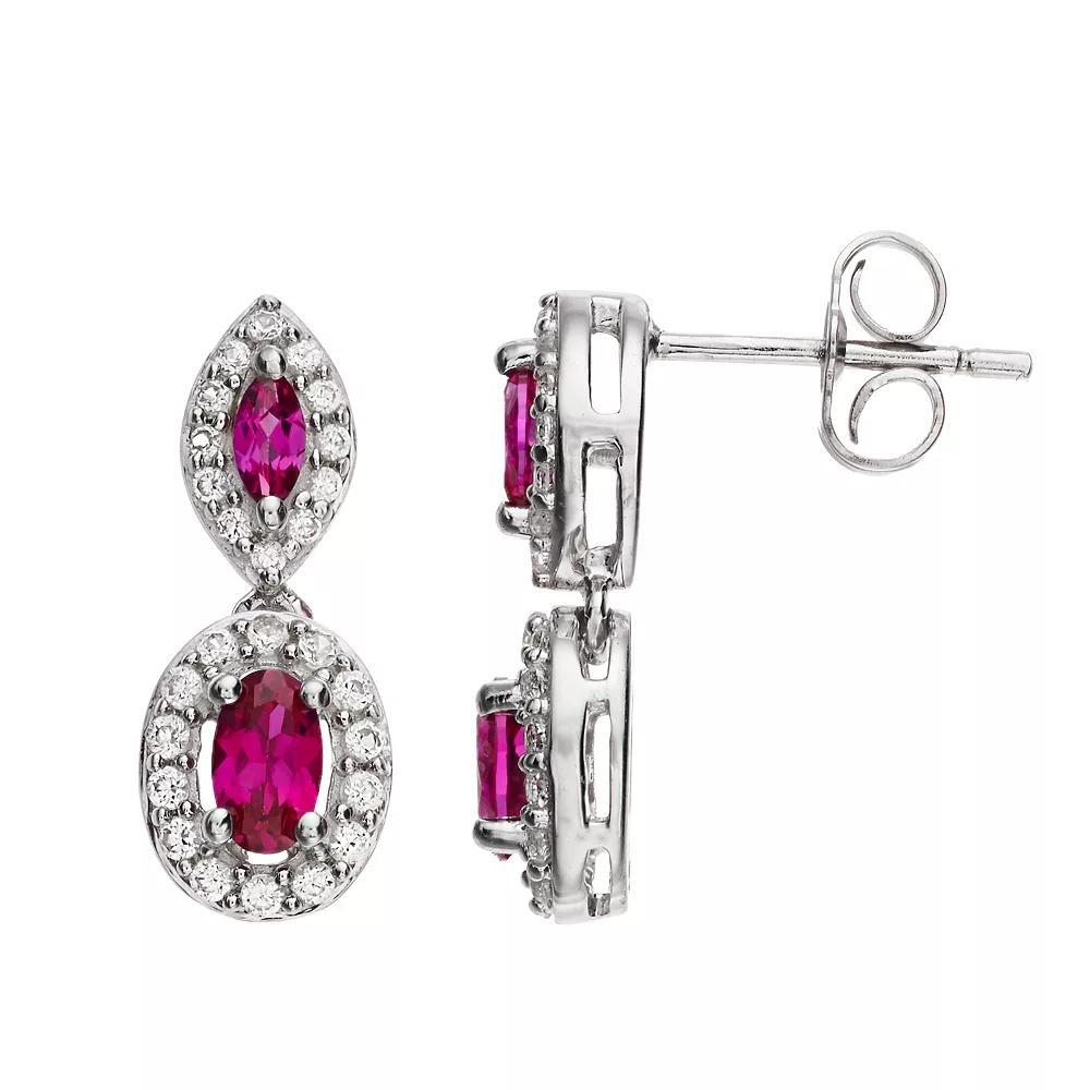 Sterling Silver Lab-Created Gemstone & Lab-Created White Sapphire Drop Earrings, Women's, Created Red Product Image