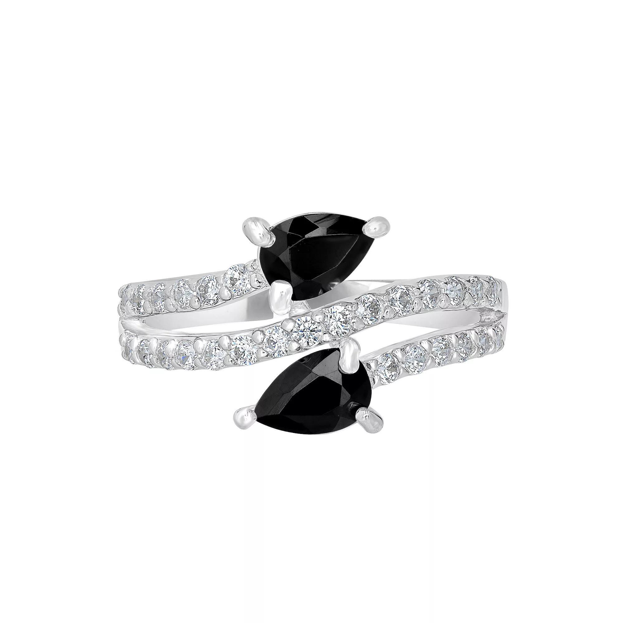 Gemistry Sterling Silver Stone & Cubic Zirconia Pear Bypass Ring, Womens White Topaz Product Image