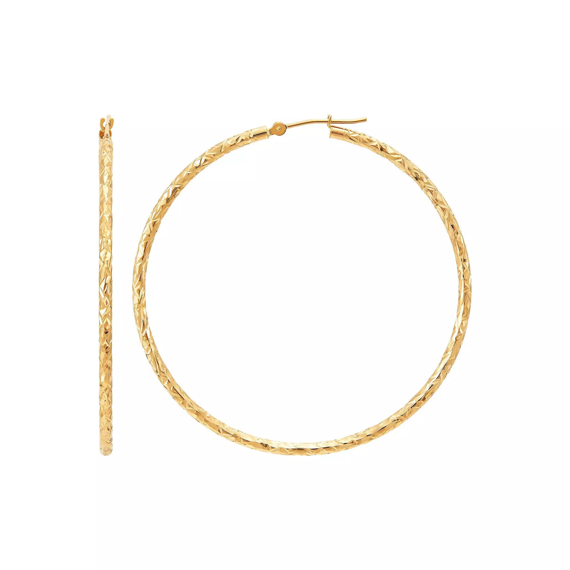 Everlasting Gold 10k Gold Crystal Cut Tube Hoop Earrings, Womens Product Image