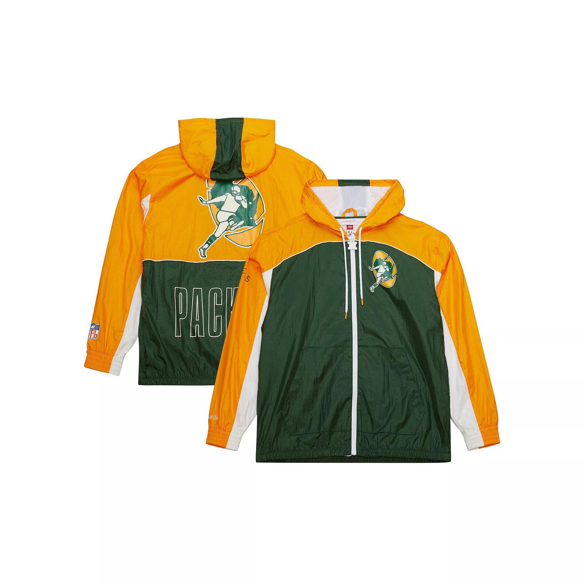 Men's Mitchell & Ness White Green Bay Packers Big Shot Premium Full-Zip Windbreaker, Size: Large Product Image