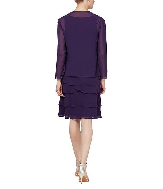 Ignite Evenings Sequin Detail Scoop Neck Long Sleeve Chiffon Tiered 2-Piece Jacket Dress Product Image