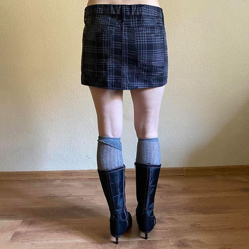 High Rise Plaid Mini Pencil Skirt Product Image