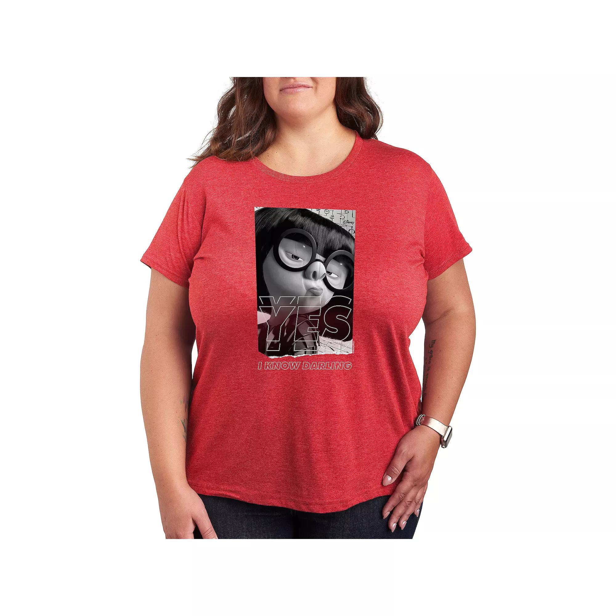 Disney / Pixars The Incredibles Edna Plus Yes Darling Graphic Tee, Womens Grey Red Product Image