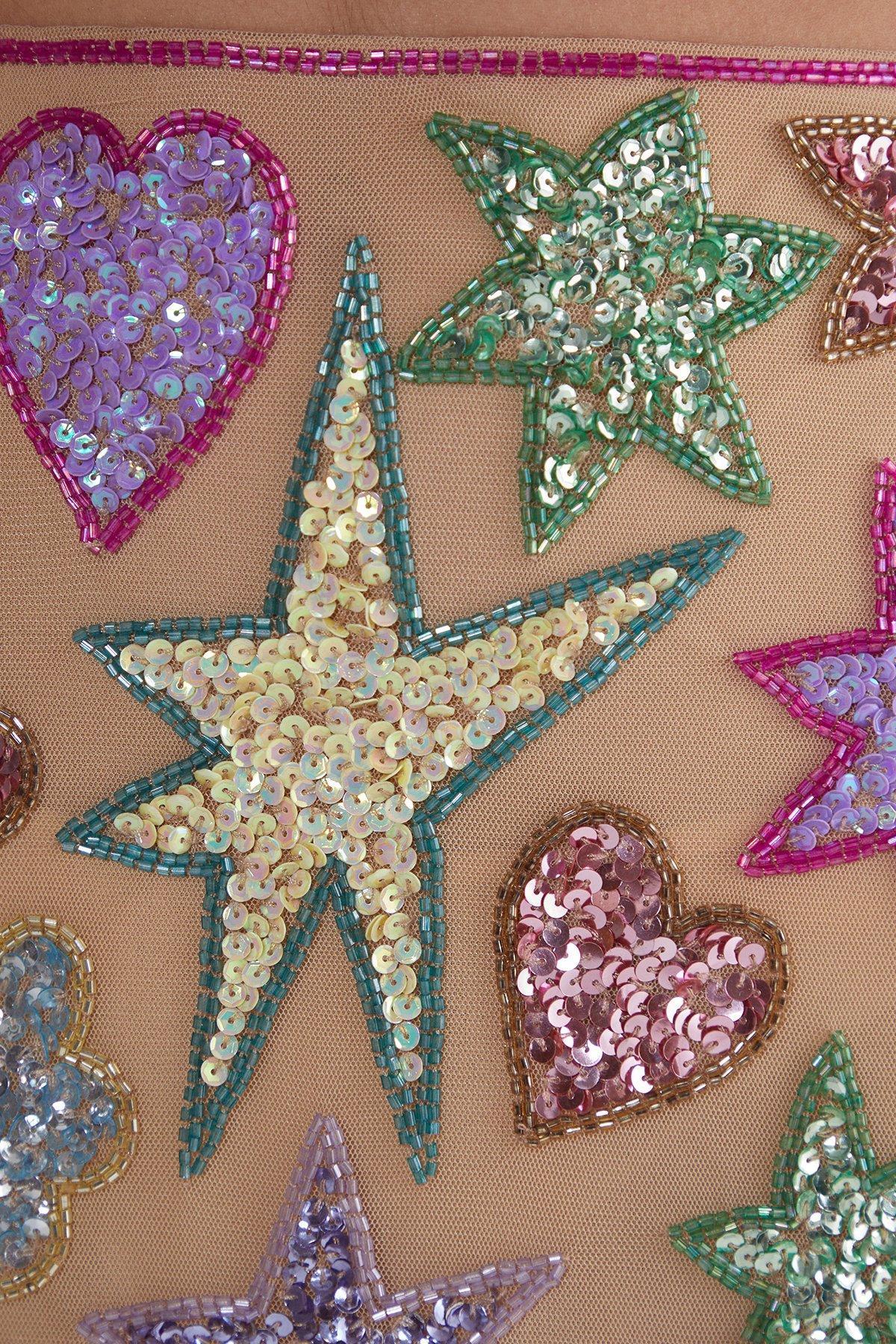 Star And Heart Hand Embellished Mini Skirt Product Image