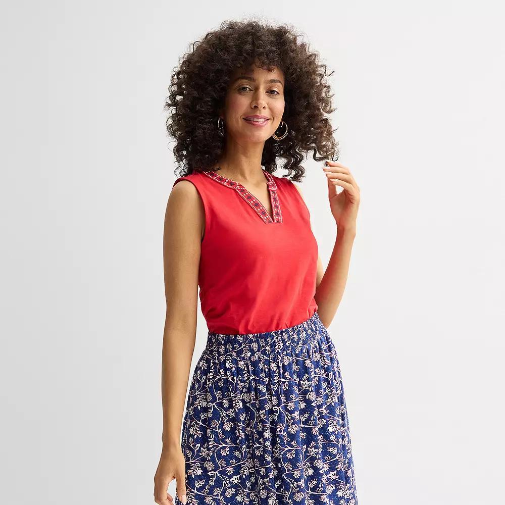 Women's Croft & Barrow® Embroidered Edge Tank Top, Size: Medium, Seattle Blue Product Image