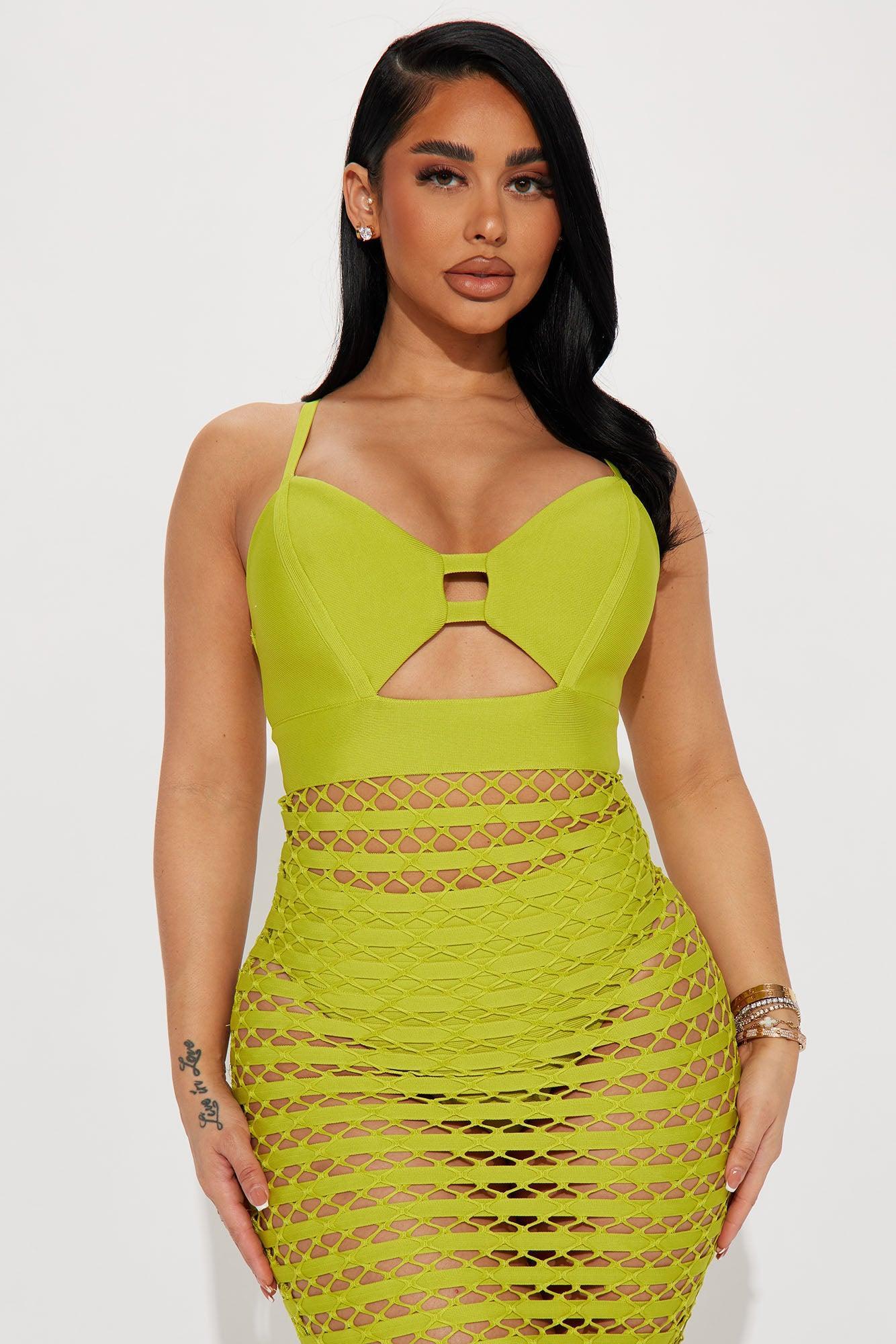 Naya Crochet Midi Dress - Chartreuse Product Image