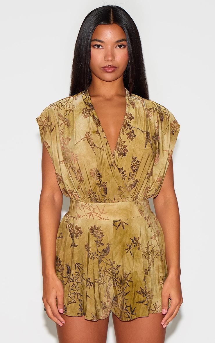 Olive Devore Sleeveless Plunge Romper Product Image