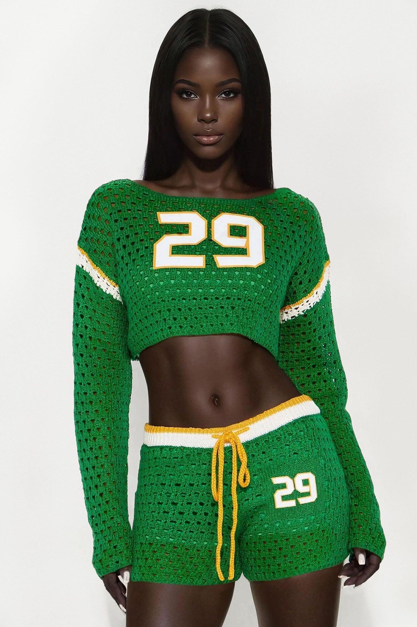 29' And Fine Crochet Short Set - Green/combo Product Image