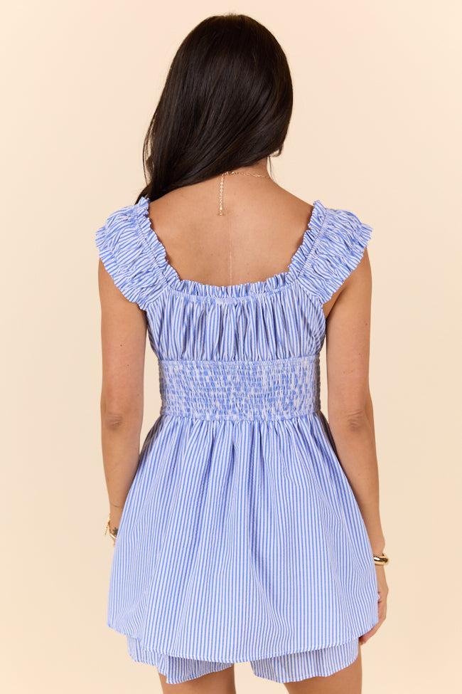 Good Things Take Time Blue Stripe Smocked Romper SALE Product Image