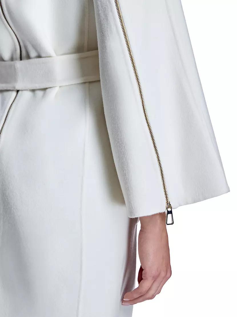 Wool Blend Belted Fur Trim Coat Product Image