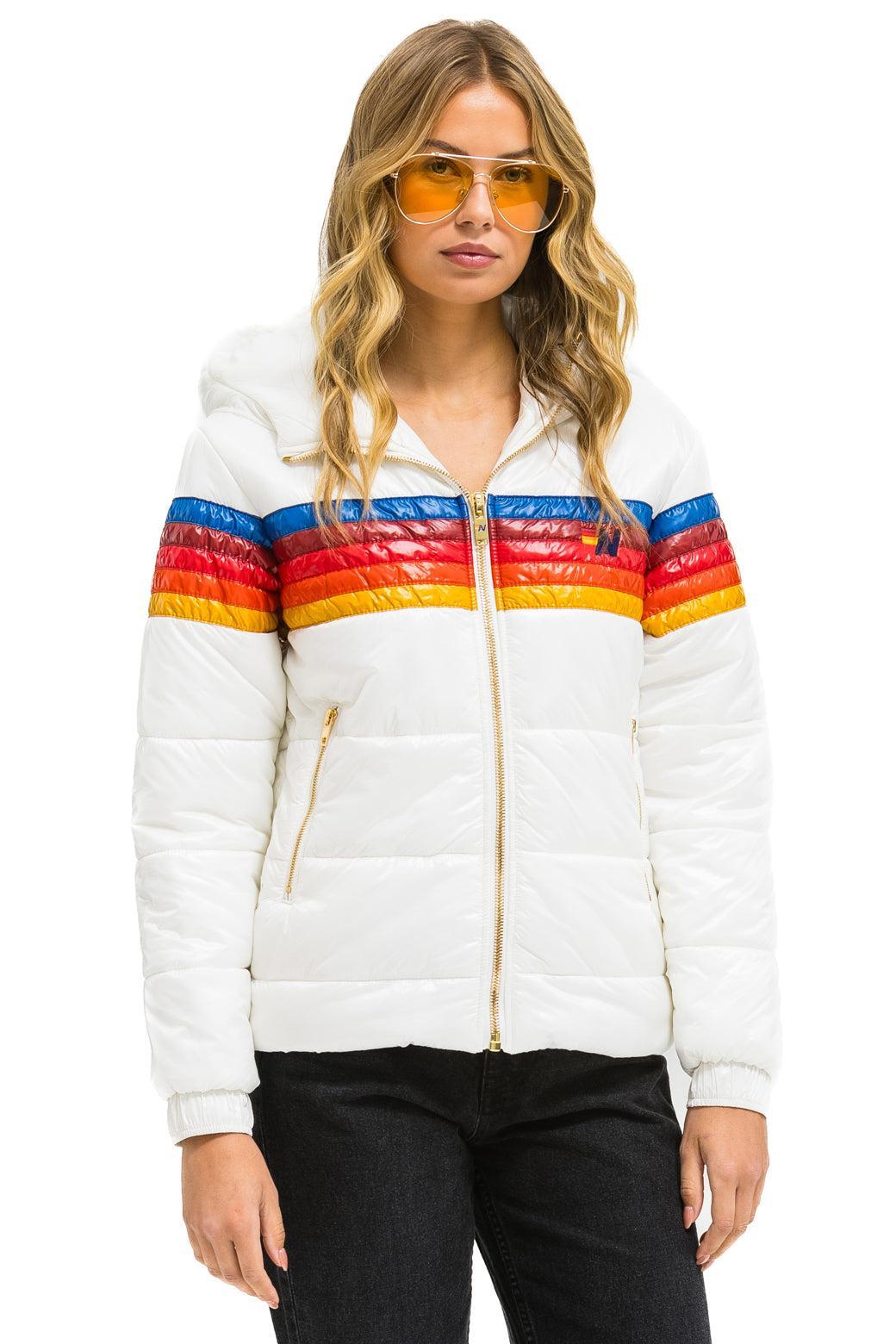 5 STRIPE LUXE TREKKER JACKET - GLOSSY WHITE Female Product Image