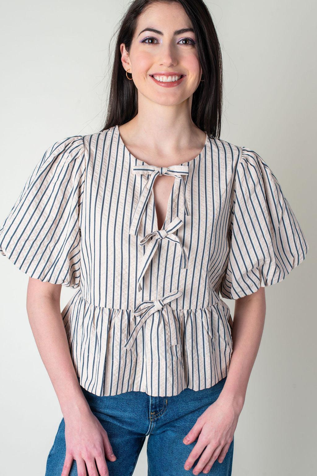 Wonderland Striped Puff Sleeve Top Product Image