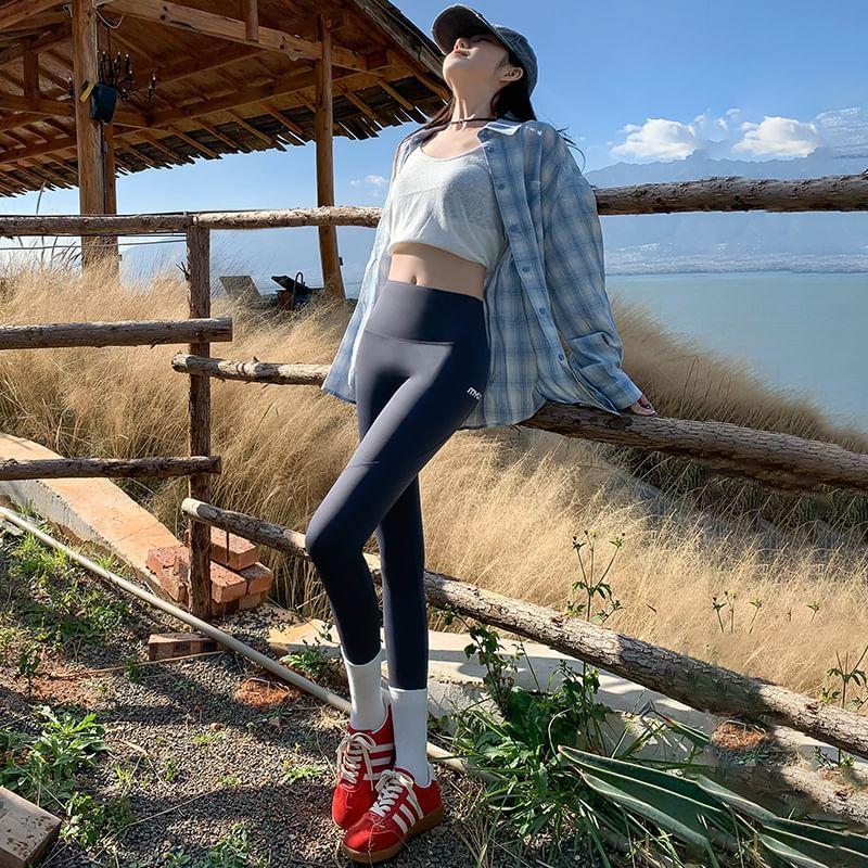 High Waist Plain Sports Leggings Product Image