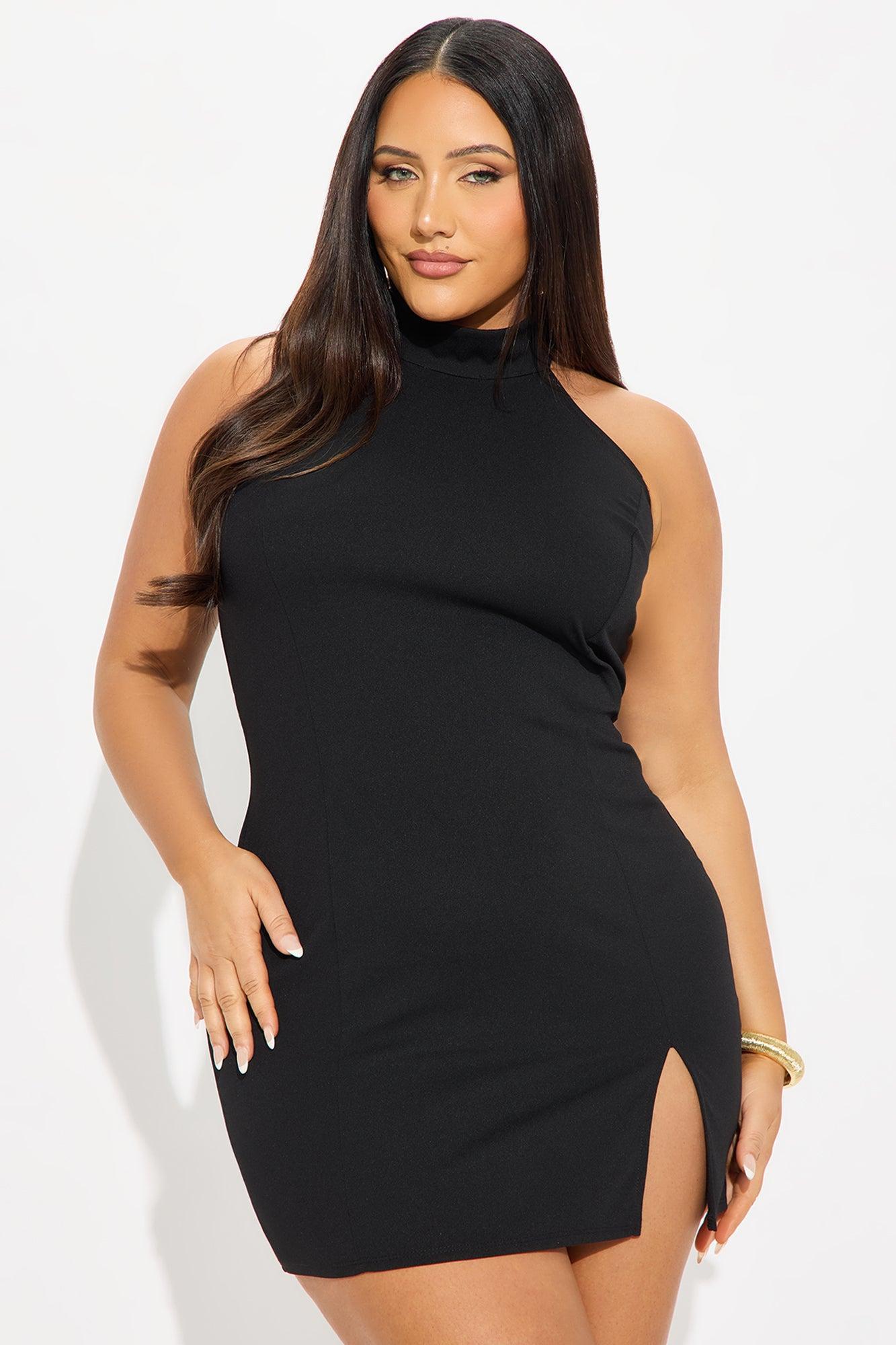 Hannah Mock Neck Mini Dress - Black Product Image
