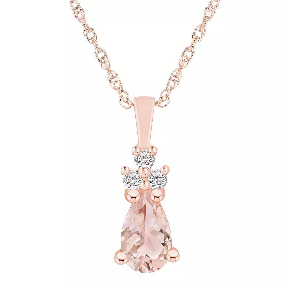 Alyson Layne 14k Rose Gold Pear Shape Morganite & 1/10 Carat T.W. Diamond Pendant Necklace, Women's, Size: 18", 14k Rosegold Product Image