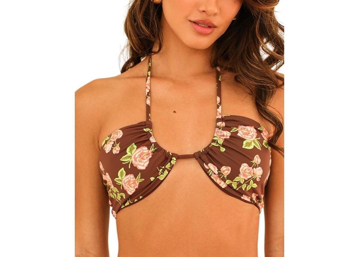 Dippin' Daisy's Women's Amalfi String Tie Bandeau Bikini Top in Pink/White - Product Image