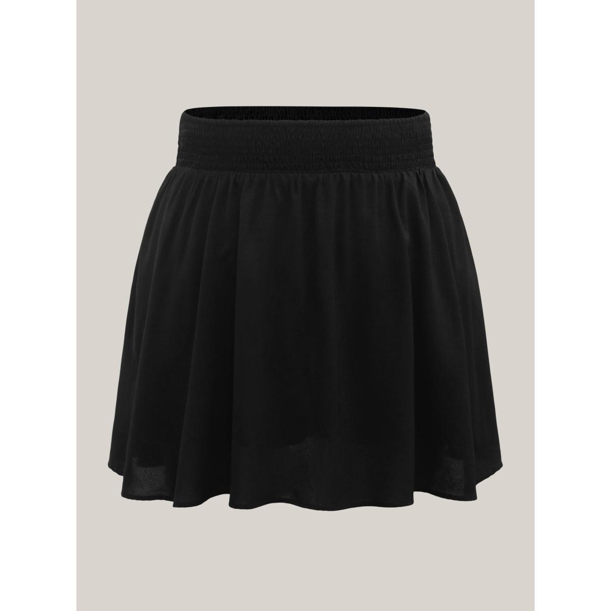 Plus Size Shirred Waist Pockets Flowy Mini Skirt Women Black No stretch Side seam pocket Everyday-Casual Skirts BloomChic 18-20/2X Product Image