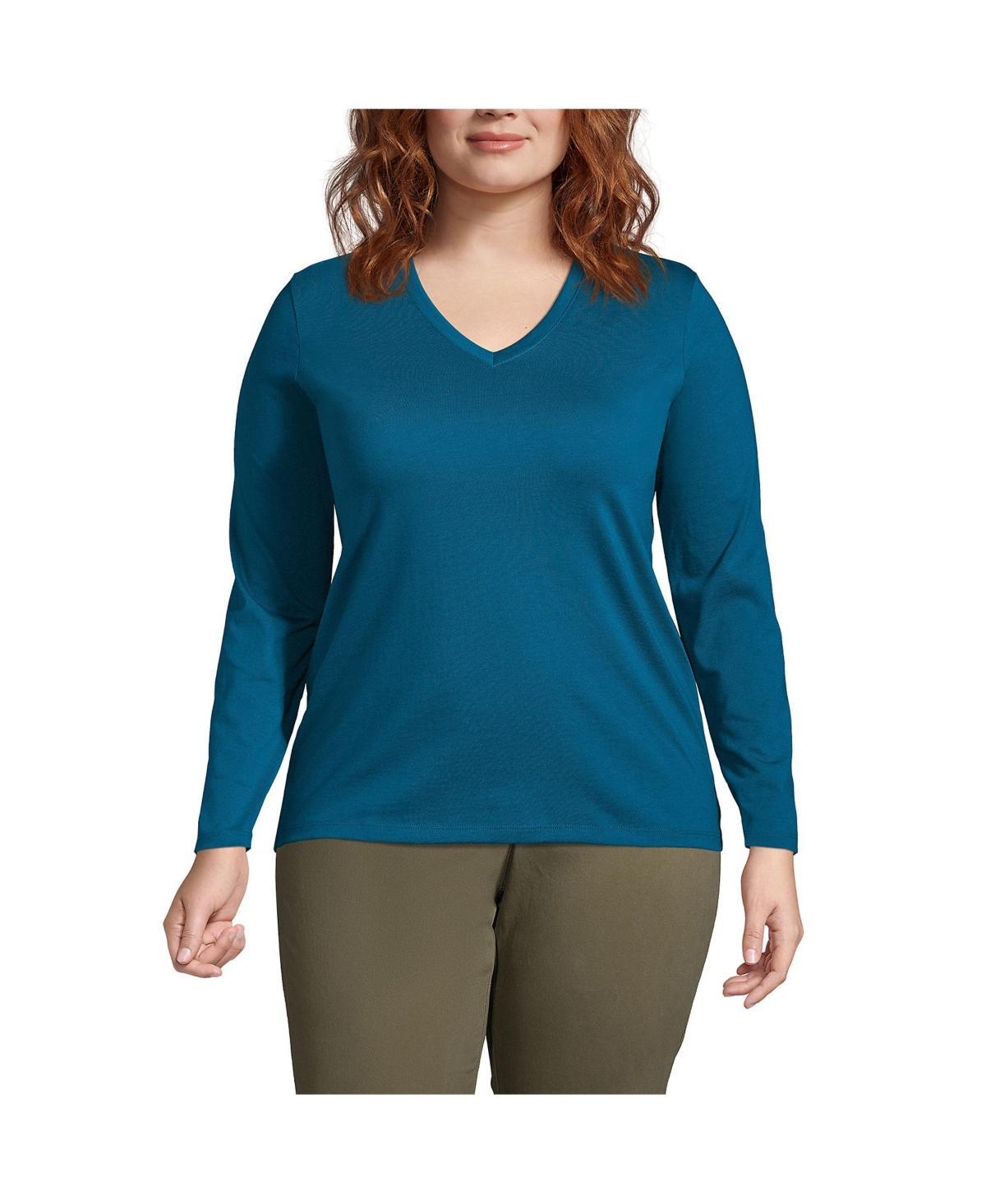 Plus Size Lands' End Long Sleeve Relaxed-Fit Supima Cotton V-Neck Tee, Women's, Size: 3XL, Black Product Image