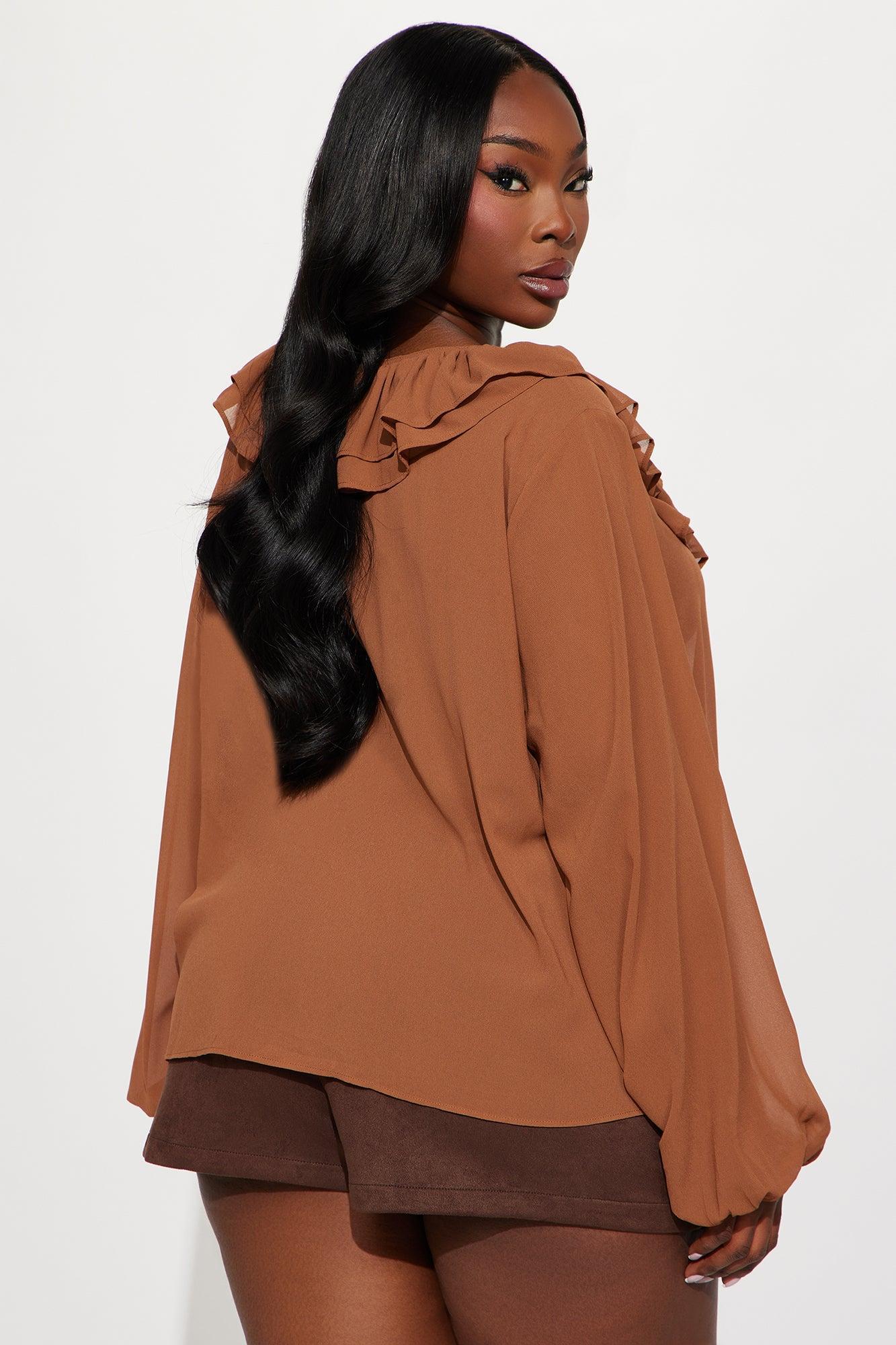 Living For This Ruffle Chiffon Blouse - Mocha Product Image