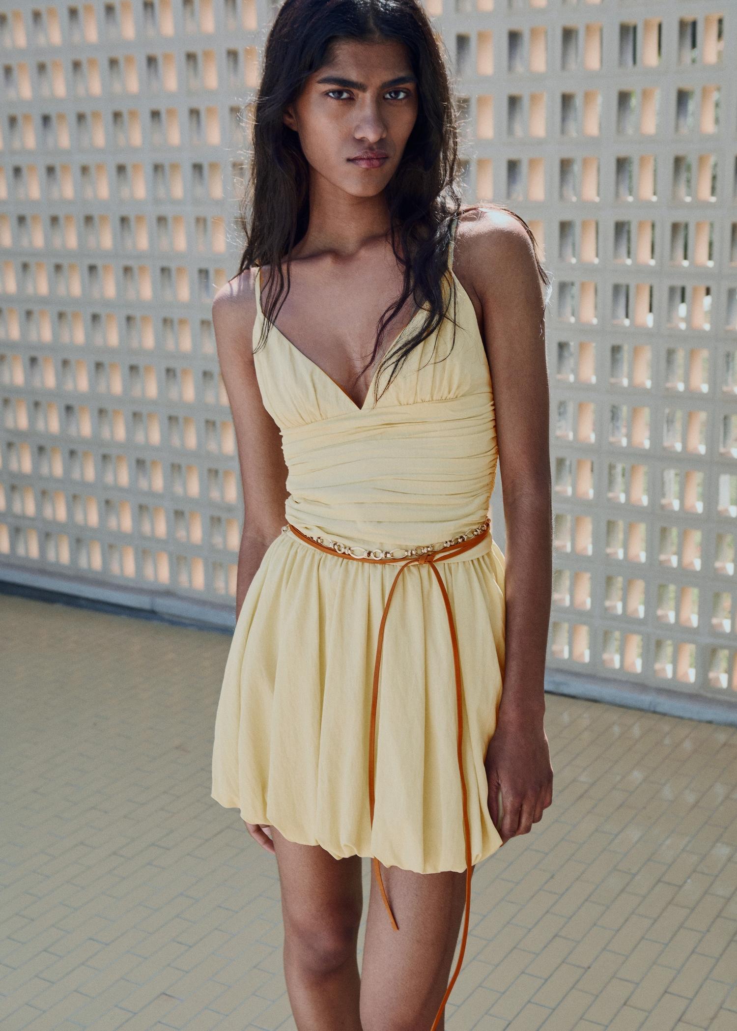 Gathered balloon dress - Women | MANGO USA Product Image