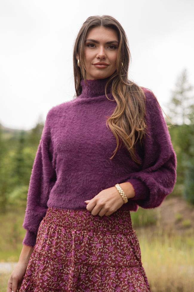 Beyond Me Plum Fuzzy Turtleneck Sweater FINAL SALE Product Image