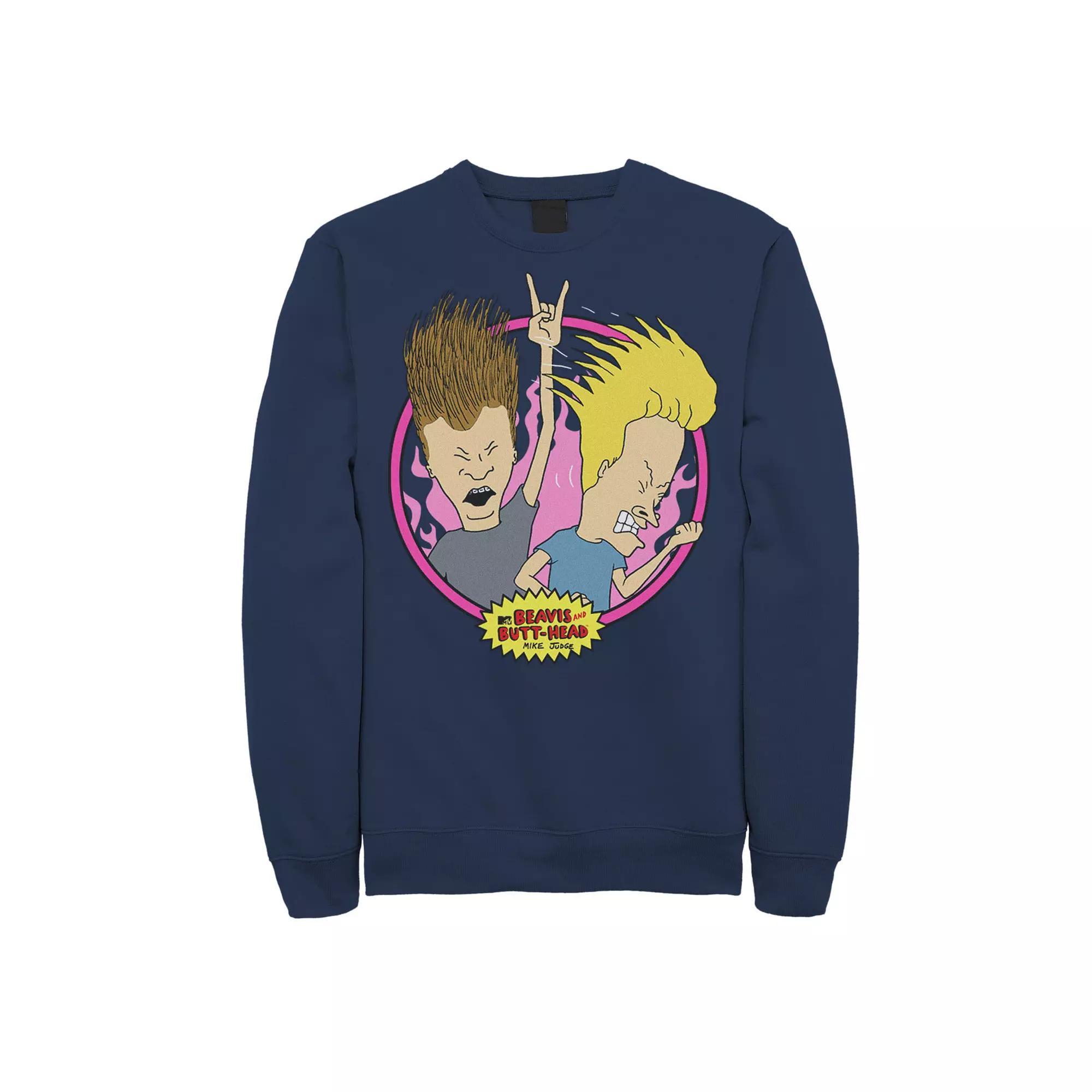 Men's Beavis and Butt-Head Rock and Roll Portrait Sweatshirt, Size: XL, Black Product Image