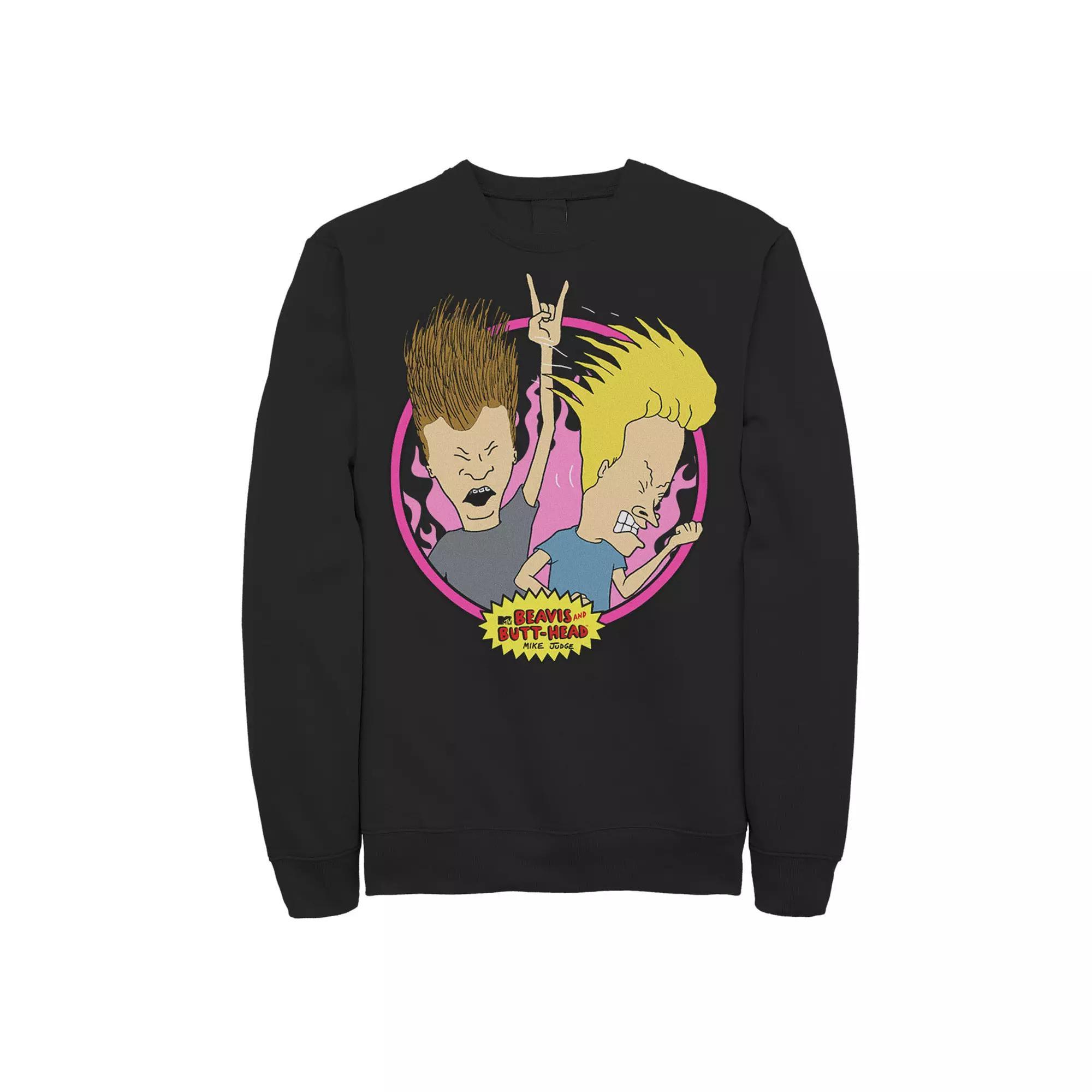 Men's Beavis and Butt-Head Rock and Roll Portrait Sweatshirt, Size: XL, Black Product Image