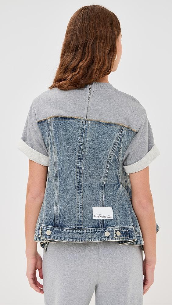 3.1 Phillip Lim Flounce Hybrid Denim Top with French Terry Combo | Shopbop Product Image