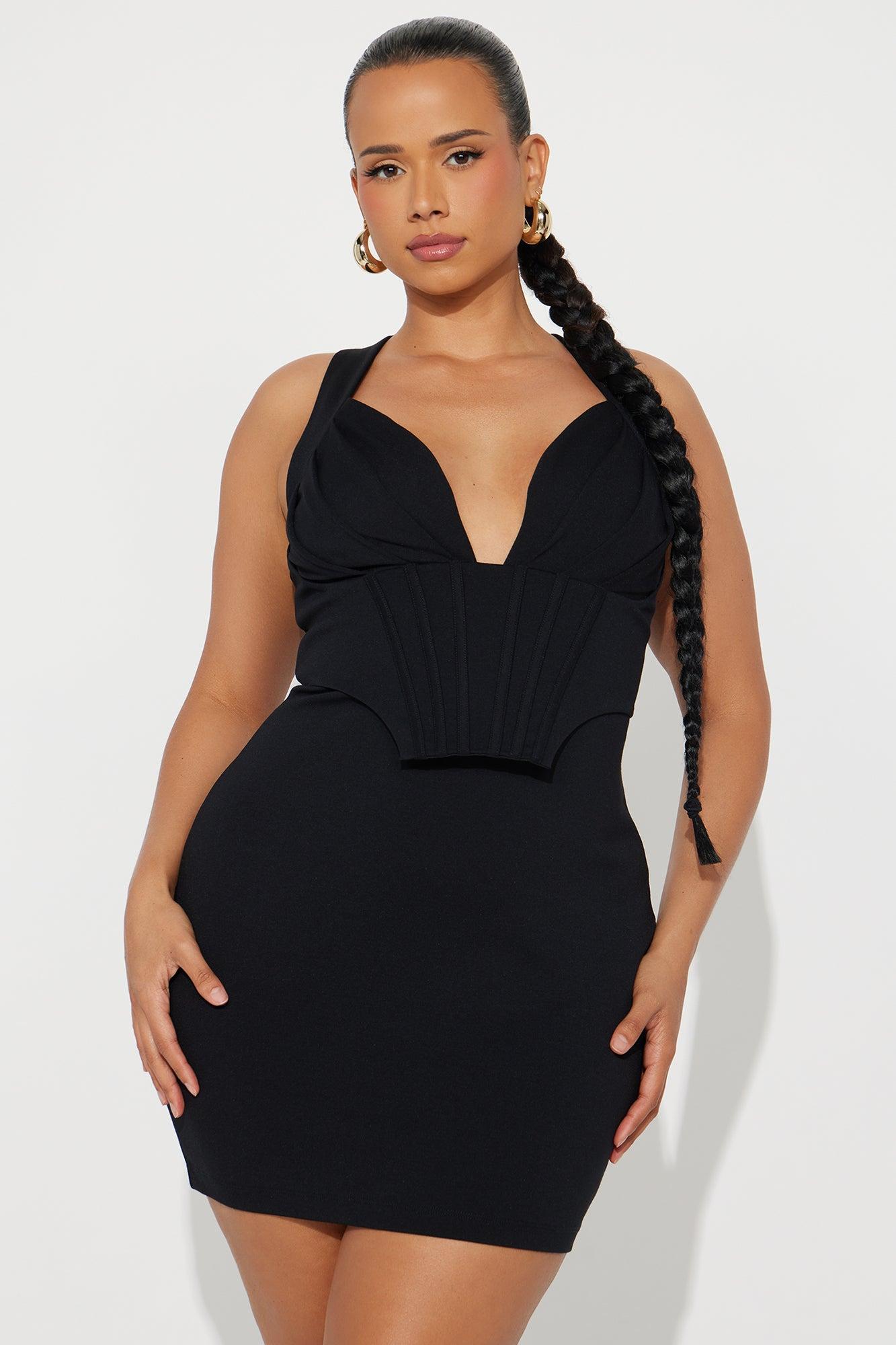 Carina Corset Body Sculpt Ponte Mini Dress - Black Product Image