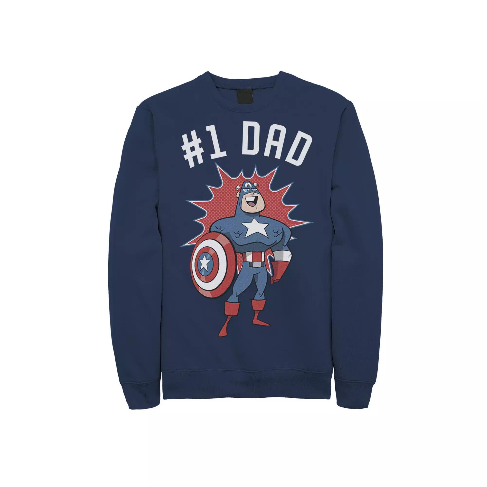 Men's Marvel Father's Day #1 Dad Captain America Portrait Sweatshirt, Size: Small, Blue Product Image