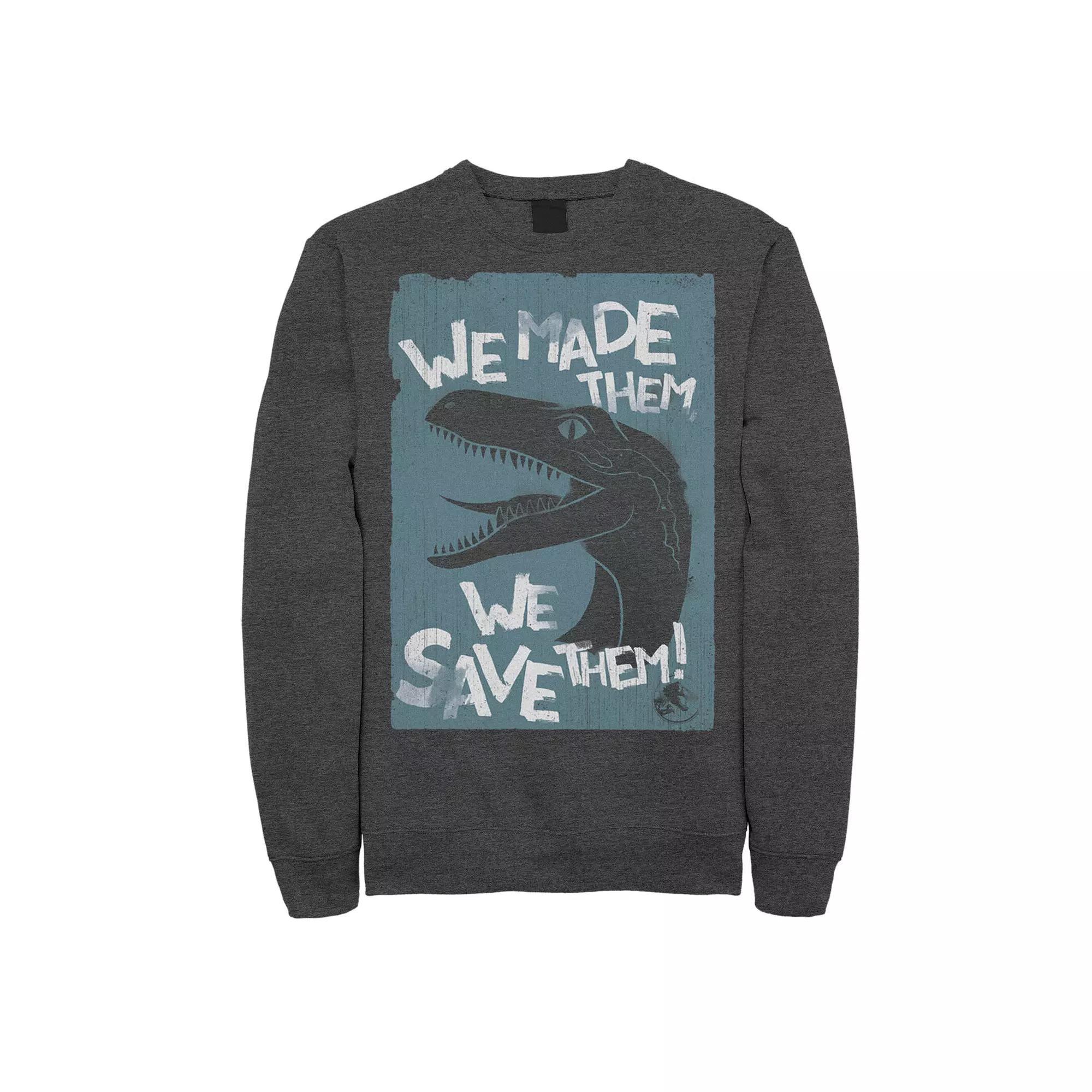 Men's Jurassic World Two We Made Them We Save Them Sweatshirt, Size: XXL, Grey Heather Product Image