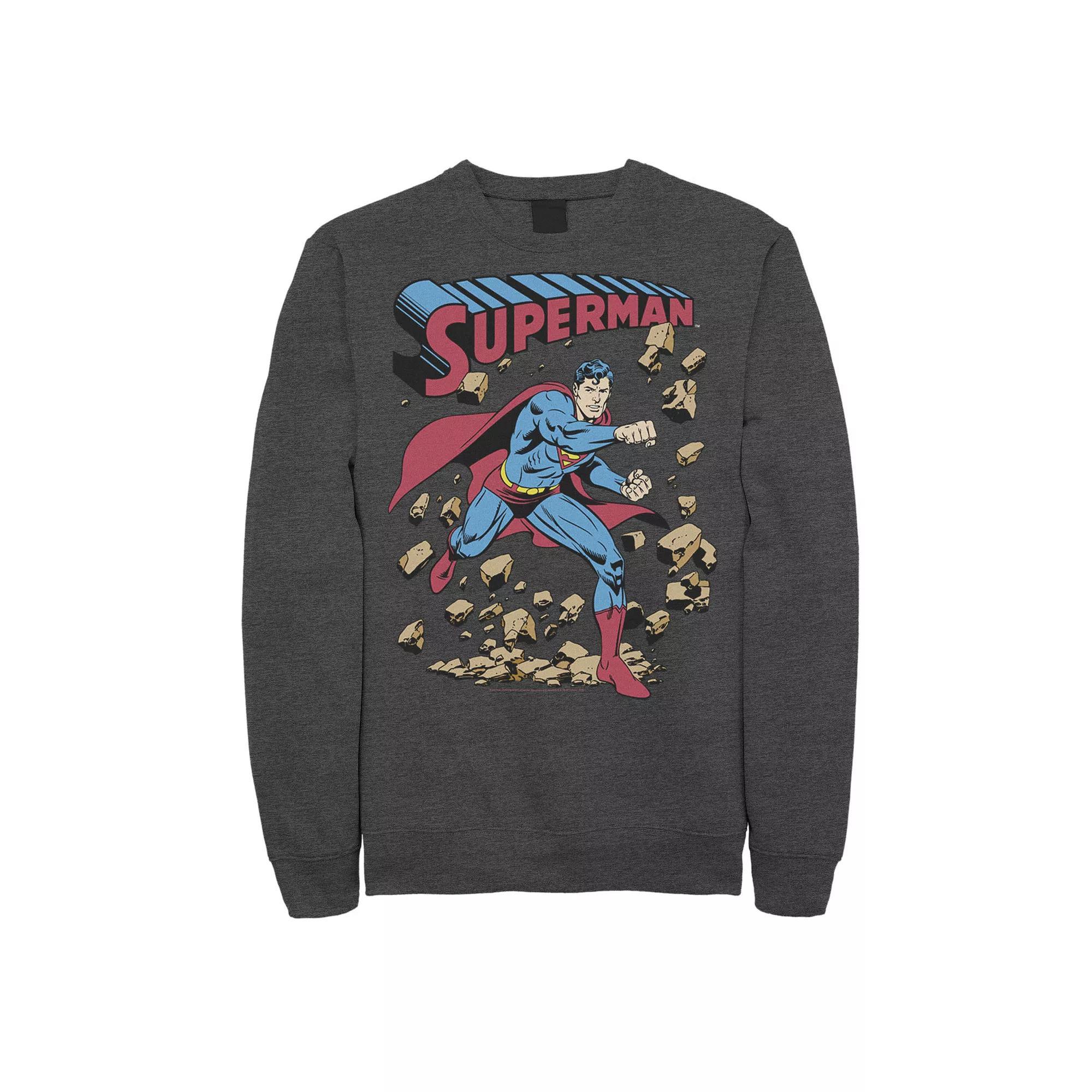 Men's DC Comics Superman Smash Rocks Vintage Poster Sweatshirt, Size: Small, Athletic Grey Product Image