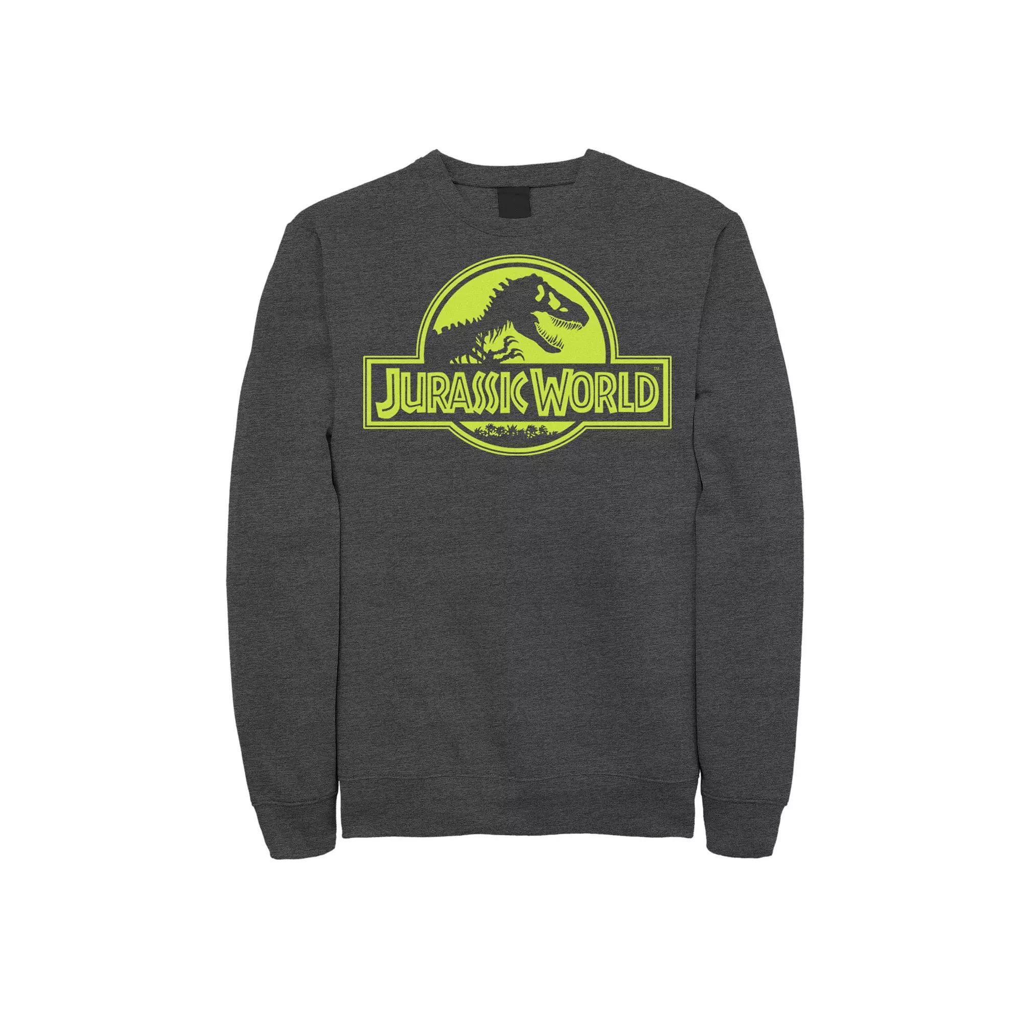 Men's Jurassic World Neon Green Classic Logo Fleece Graphic Pullover, Size: Large, Grey Heather Product Image
