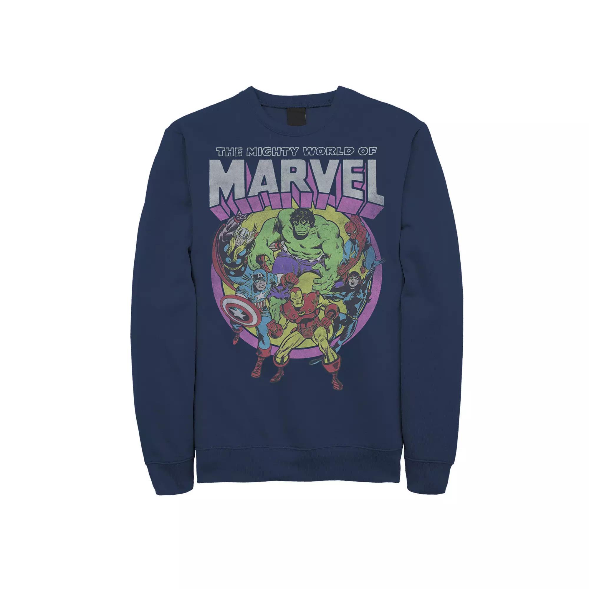 Men's Marvel Avengers The Mighty World Of Marvel Group Shot Sweatshirt, Size: XL, Blue Product Image