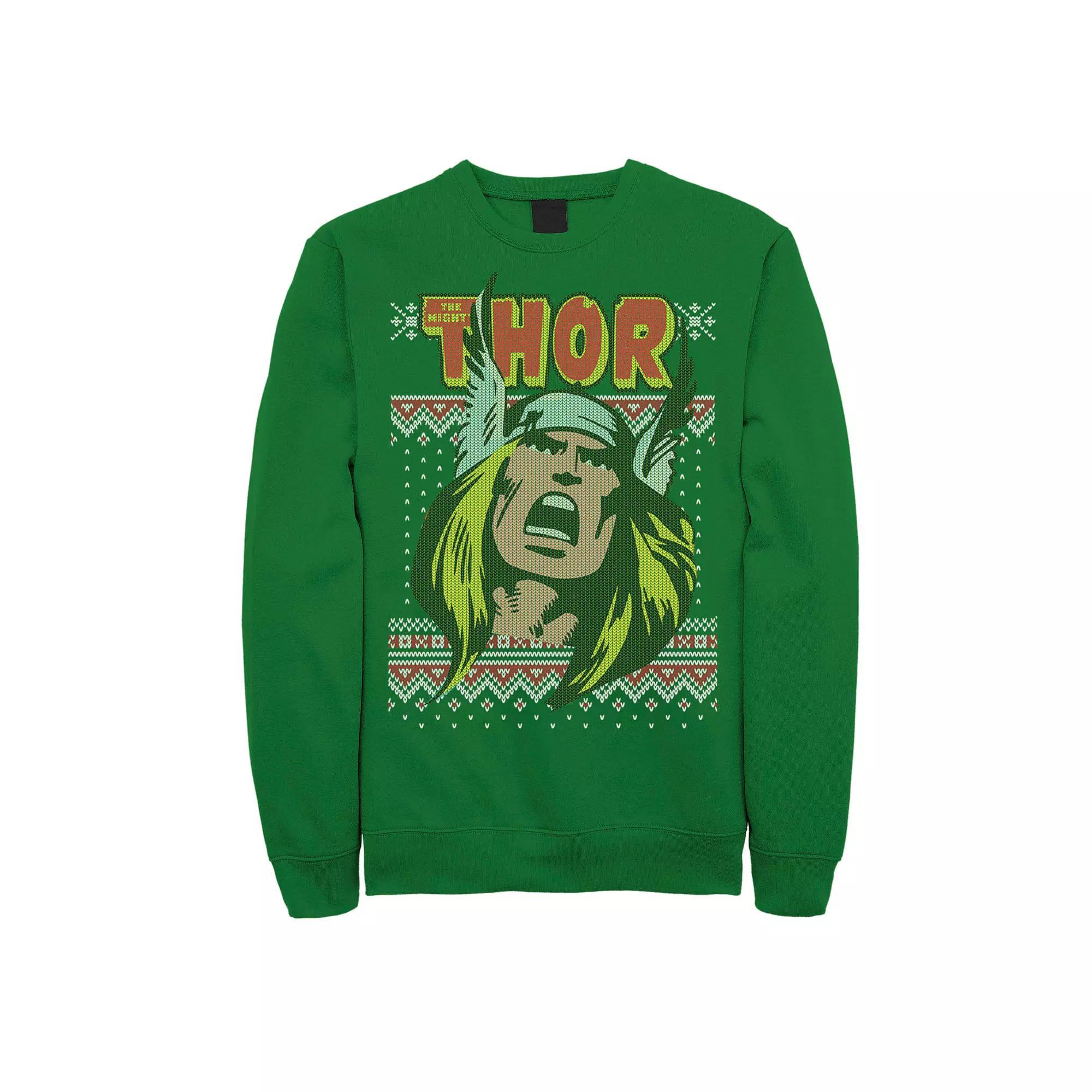 Men's Marvel Thor Retro Comic Christmas Sweatshirt, Size: 3XL, Kelly Product Image