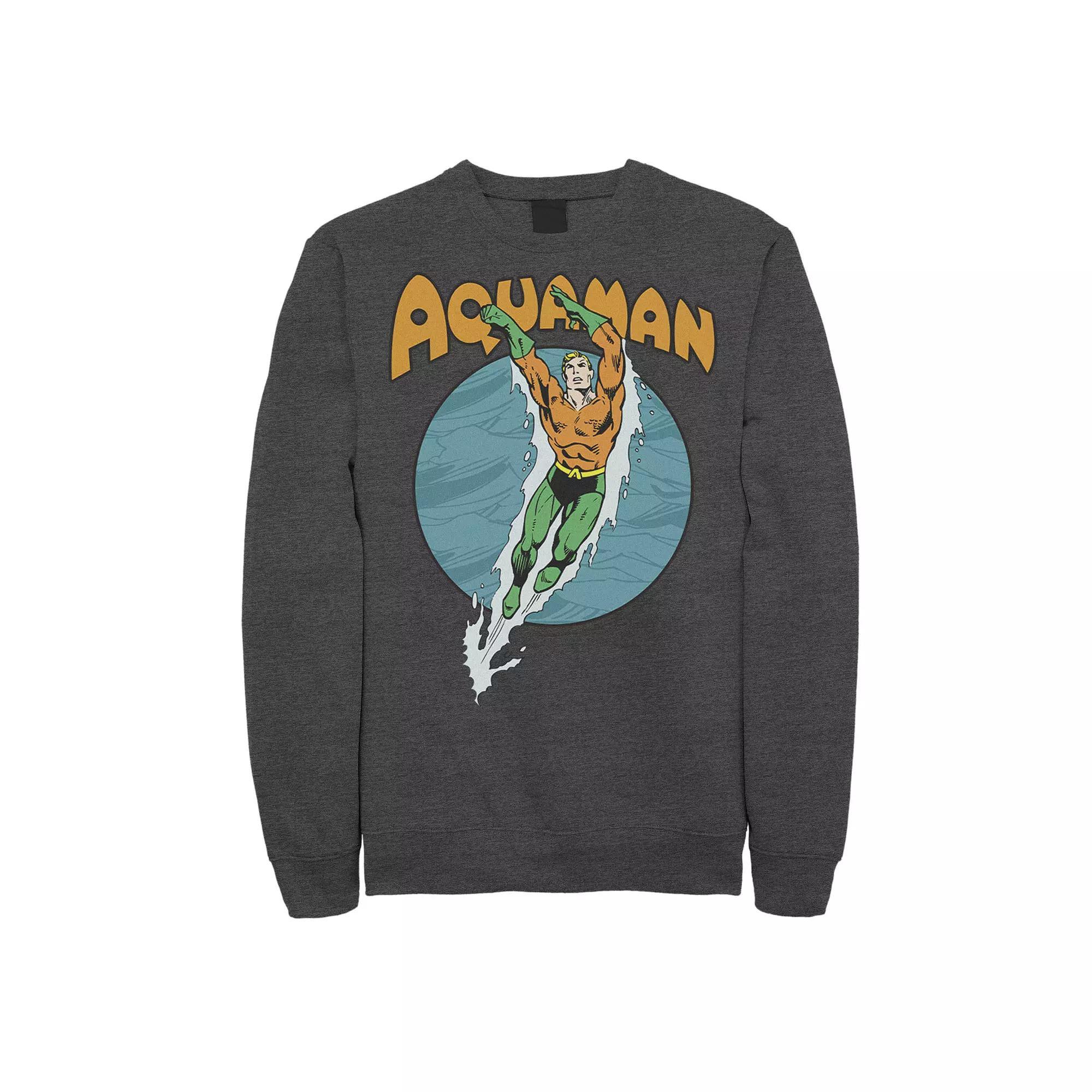 Men's DC Comics Aquaman Swimming Dance Fleece Sweatshirt, Size: Small, Grey Heather Product Image