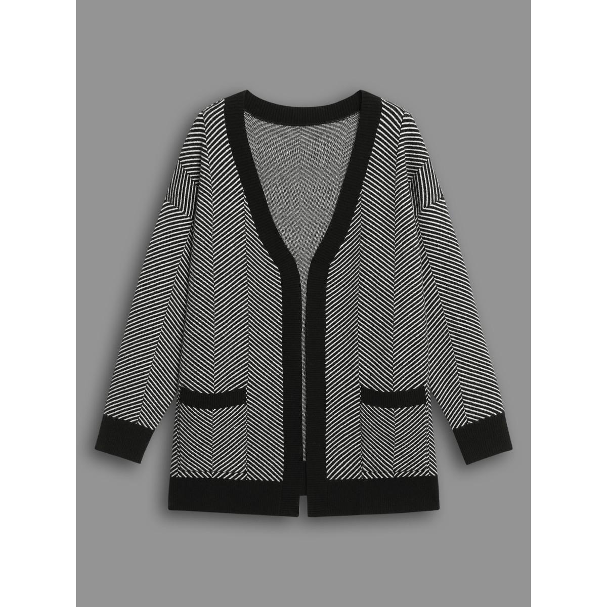 Plus Size Supersoft Essentials Striped Patch Pocket Cardigan Black Women Casual Loose Long Sleeve Everyday Cardigans BloomChic 10/M Product Image
