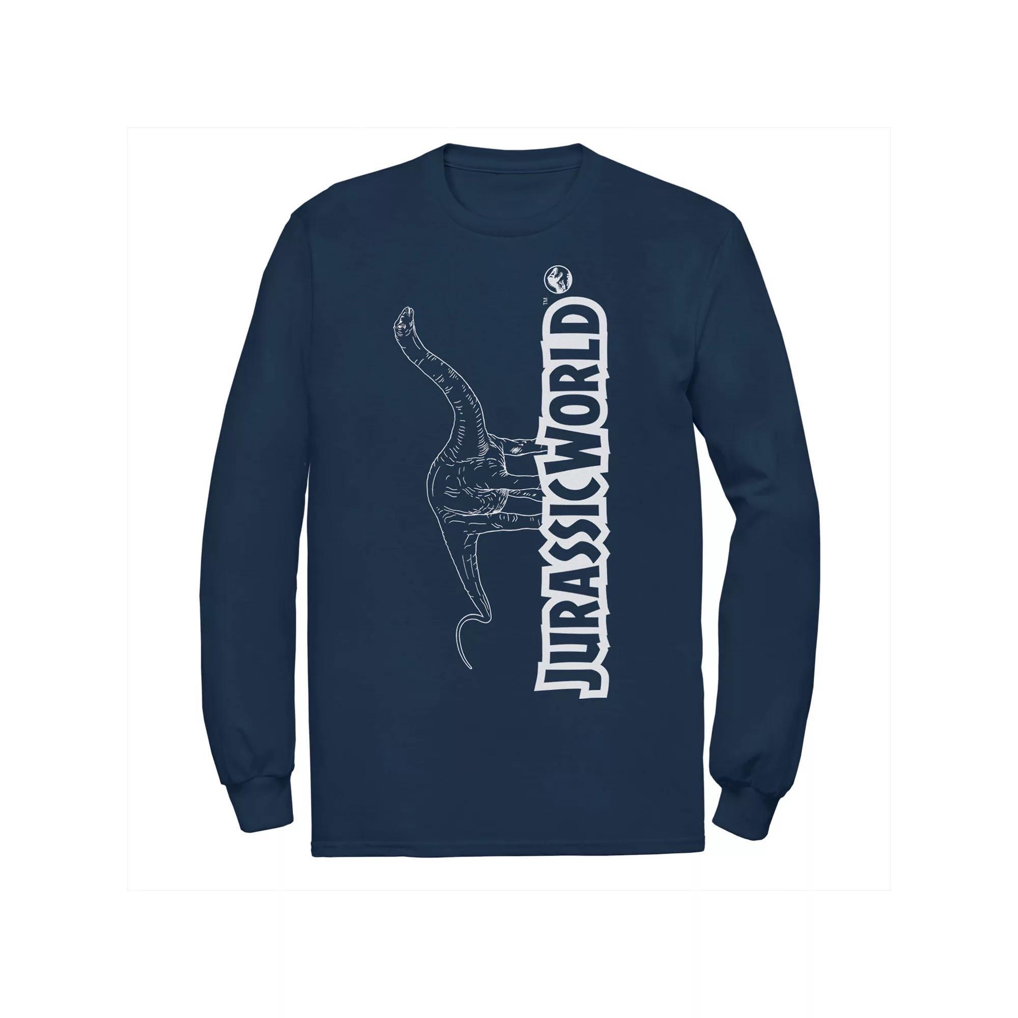 Mens Jurassic World Longneck Dinosaur Title Logo Outline Tee Blue Product Image