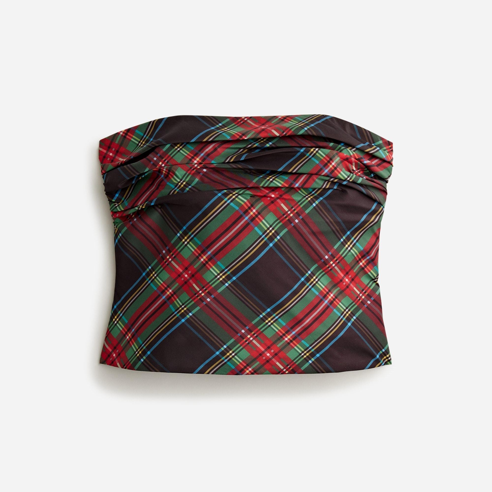Collection ruched strapless top in Stewart tartan stretch taffeta Product Image