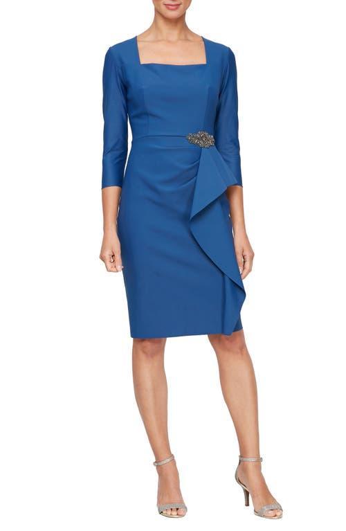 Alex Evenings Short Compression Dress with 3/4 Sleeves and Hip Embellishment (Indigo) Women's Dress Product Image