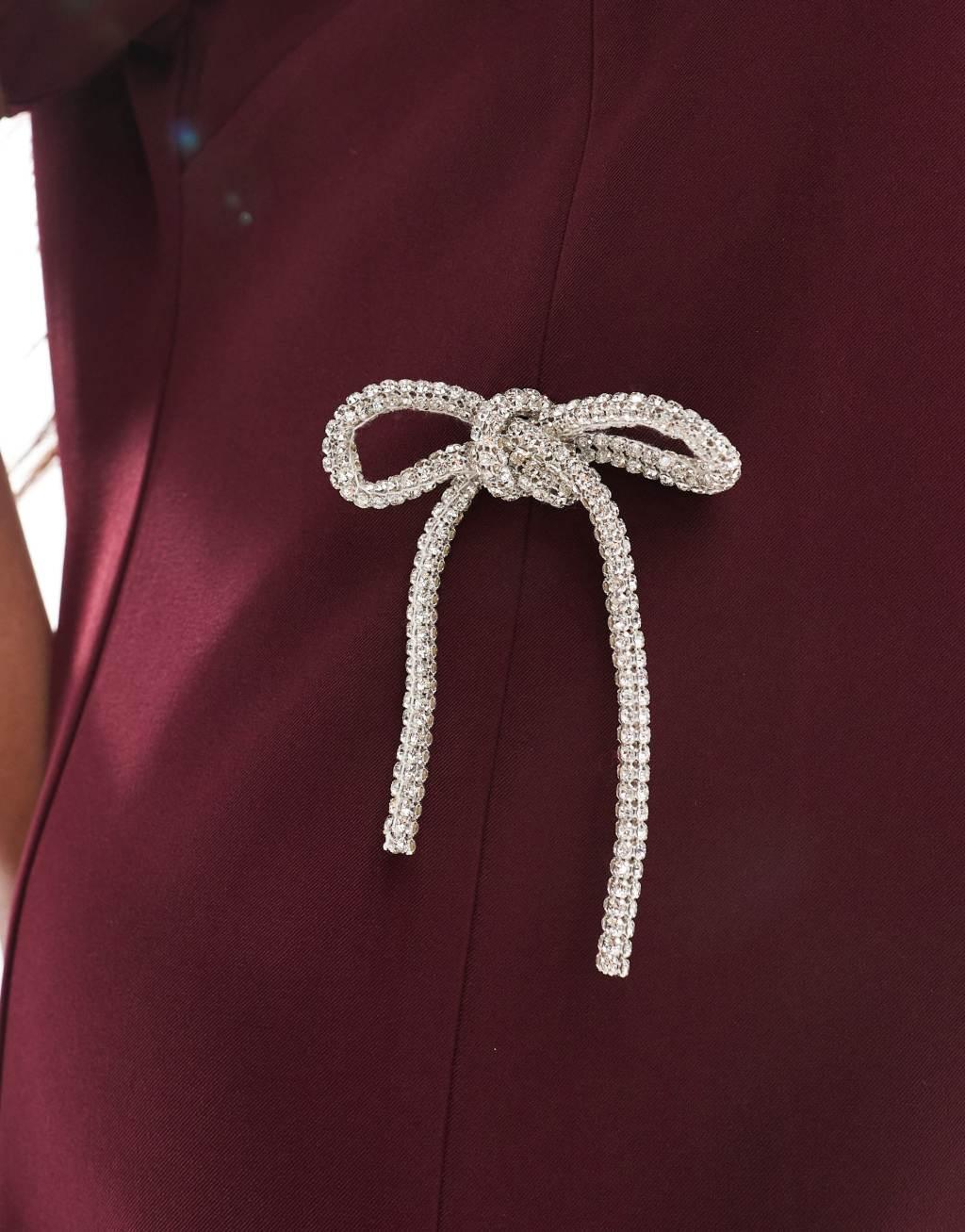 Renee Studio x Michelle Nayla exclusive embellished bow detail side split mini dress in burgundy Product Image