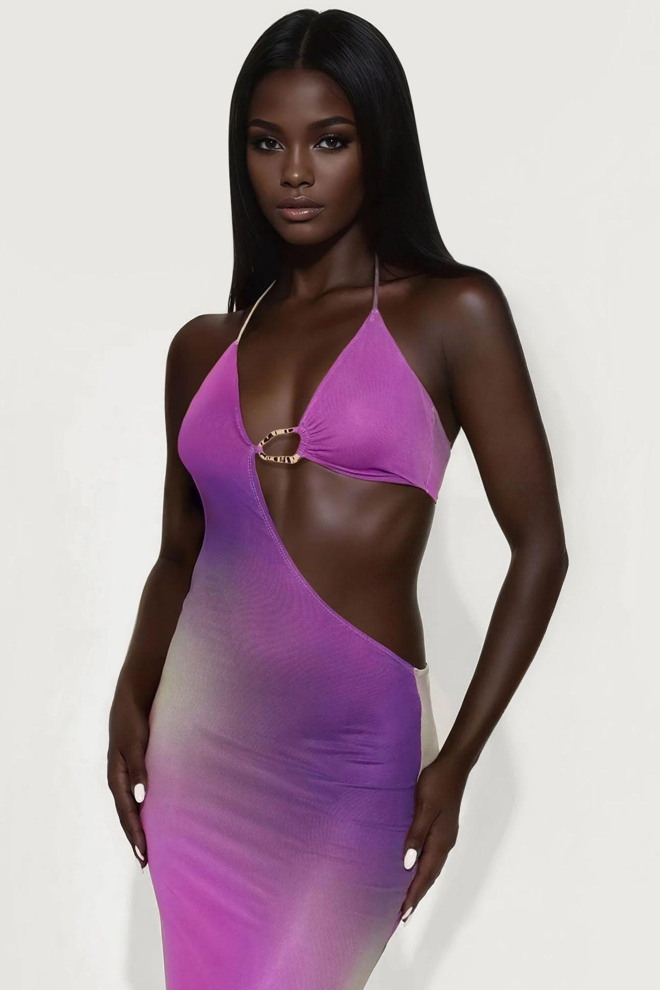 Summer Heat Abstract Mesh Maxi Dress - Purple/combo Product Image