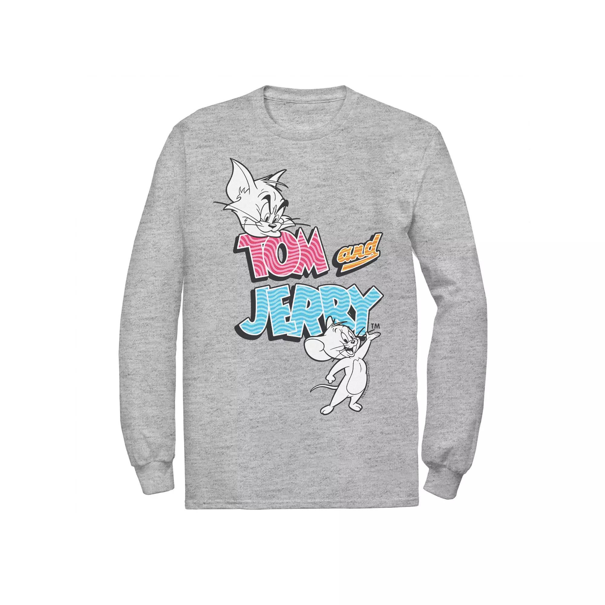 Men's Tom And Jerry Patterned Logo Stamp Portrait Tee, Size: XL, Athletic Grey Product Image