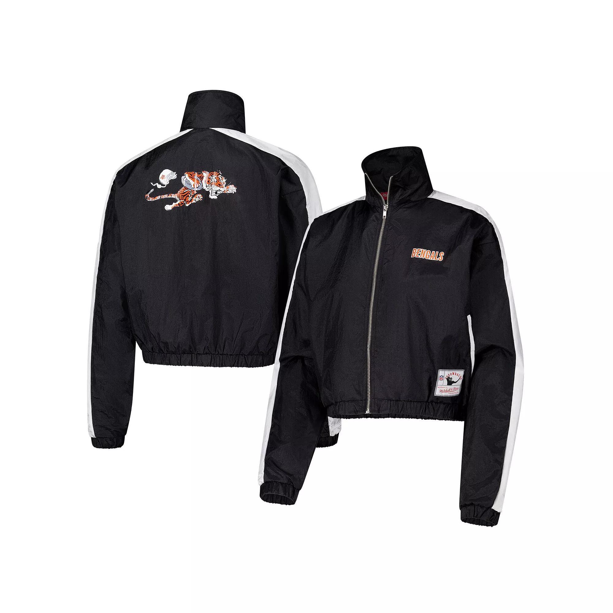 Women's Mitchell & Ness Black Cincinnati Bengals Nylon Cropped Full-Zip Jacket, Size: Medium Product Image