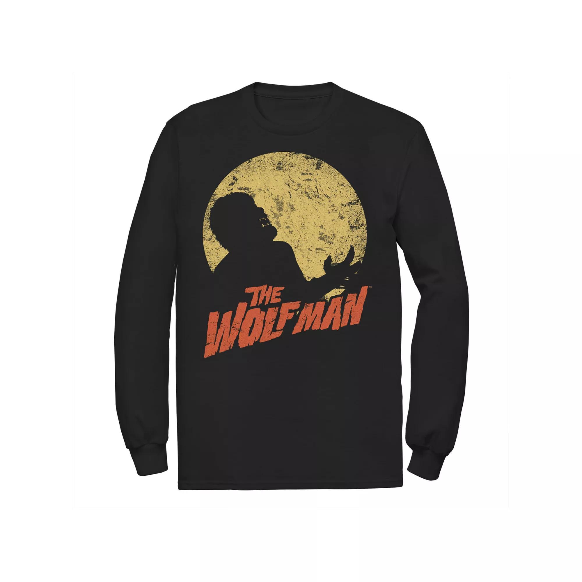 Men's Universal Monsters The Wolfman Moonlit Silhouette Long Sleeve Tee, Size: Small, Black Product Image