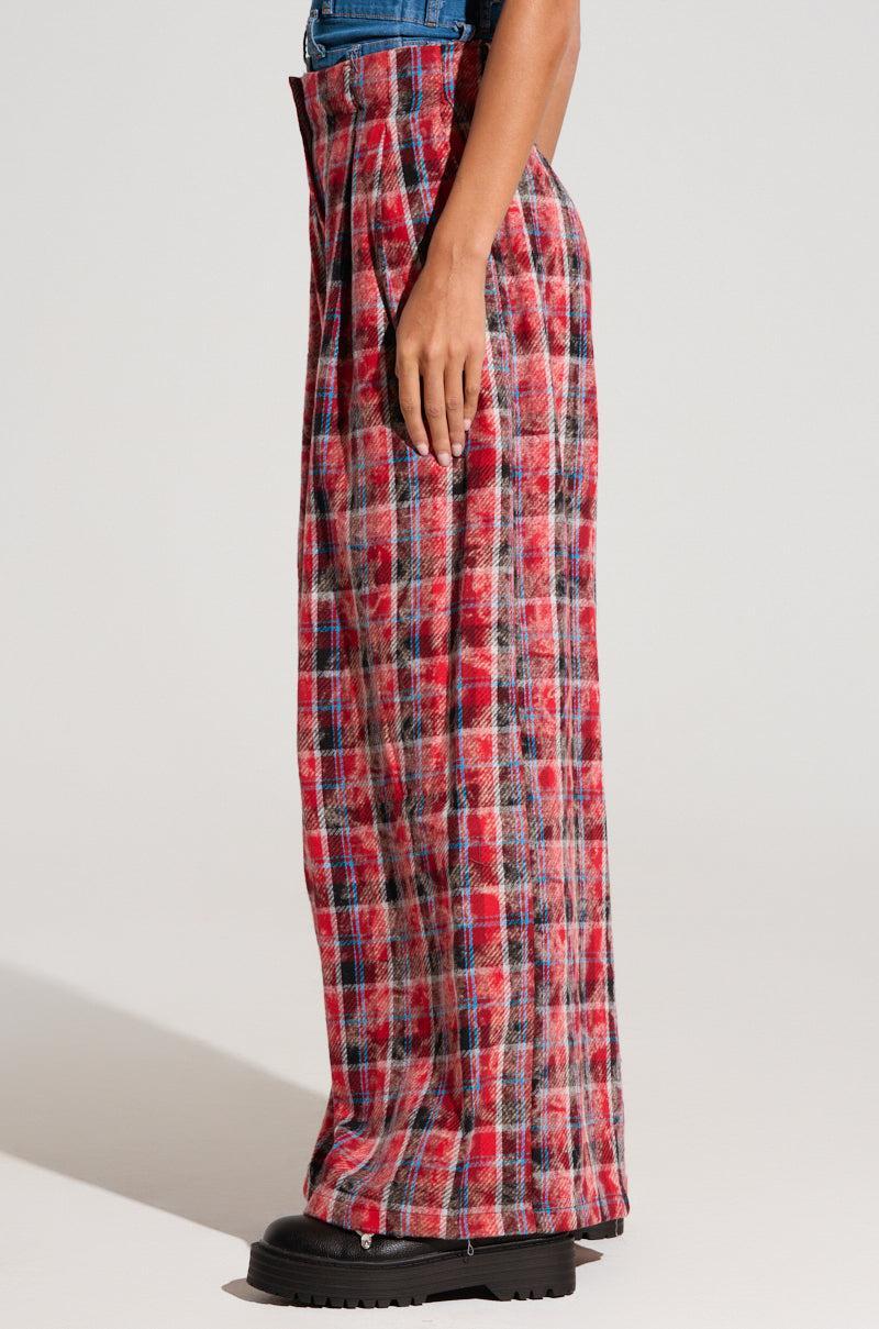 PLAID SWAGGER SLACKS IN RED MULTI Product Image