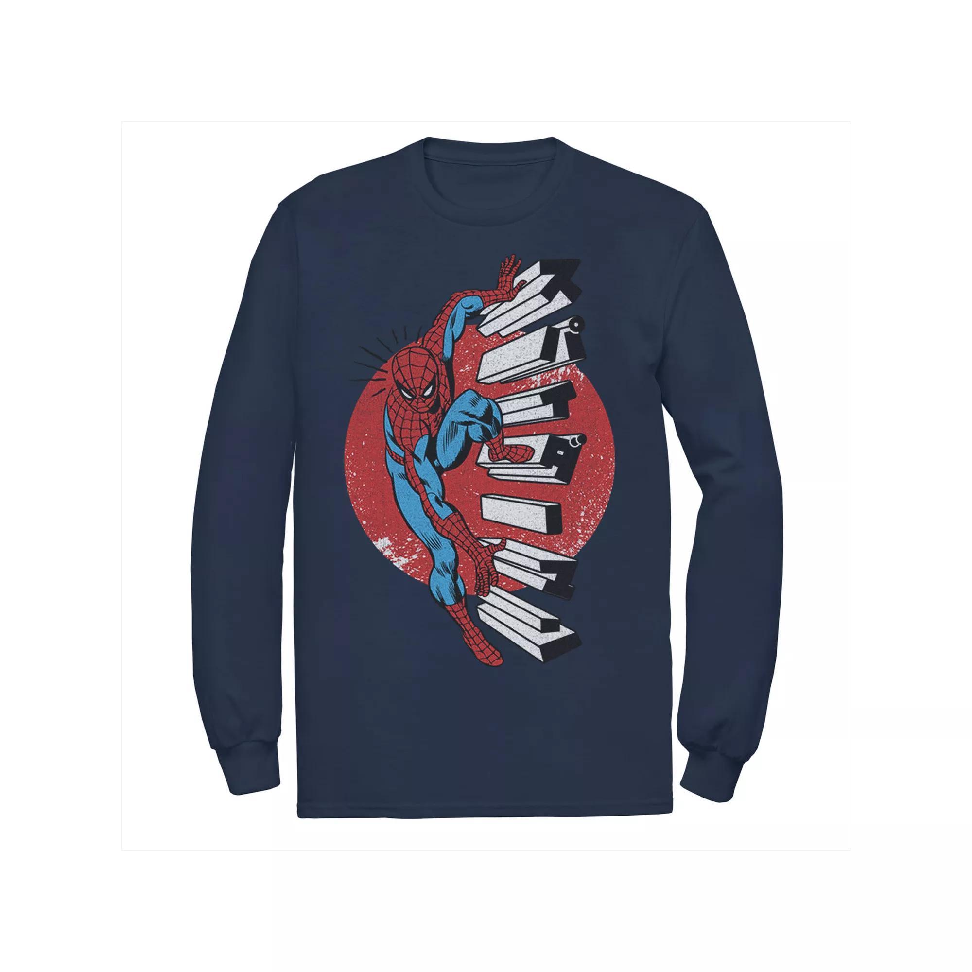 Mens Marvel Spider-Man Kanji Climbing Stairs Tee Blue Product Image